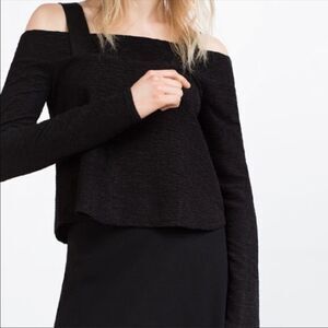 ZARA | Off the Shoulder Black Textured Cropped Top NEW Women’s Size Small